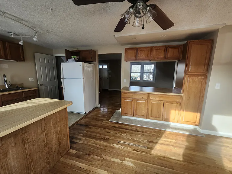 Kitchen view into living room
