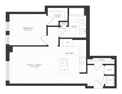 Floor plan 1 Bed/1 Bath-1B-6-The Claude