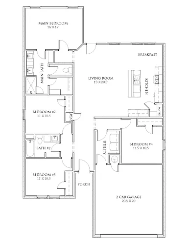 Floor plan 4 Bedrooms and 2 bathrooms
