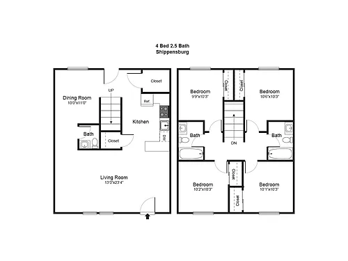 Floor plan Four Bedroom Townhome