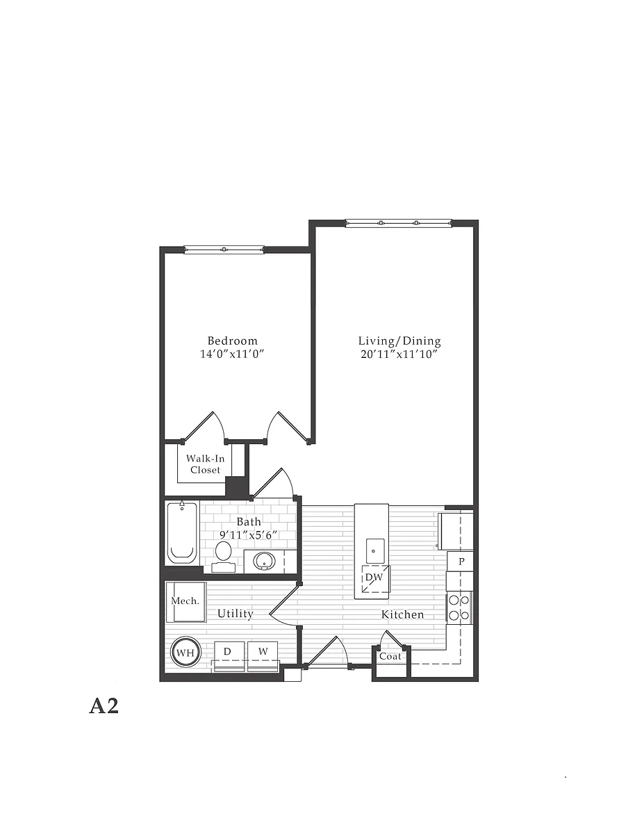 Floor plan 1 Bed/1 Bath-A2