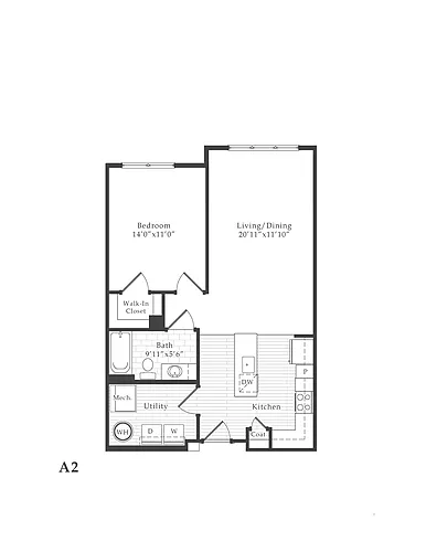 Floor plan 1 Bed/1 Bath-A2