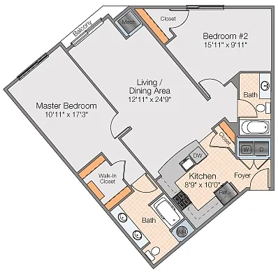 Floor plan 2 Bedroom 2 Bath MKT