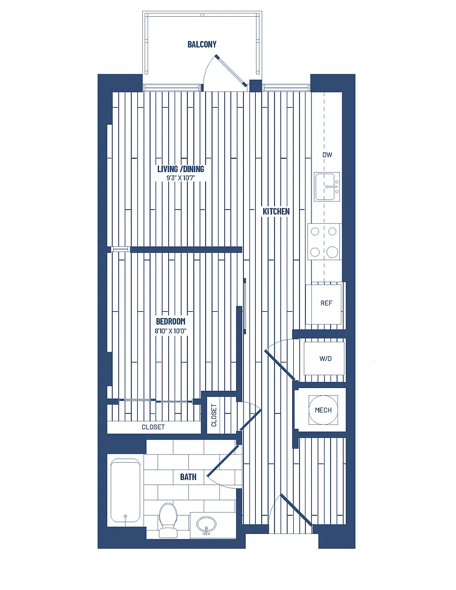 Floor plan 1 Bed/1 Bath Junior-HJR1A-Balcony