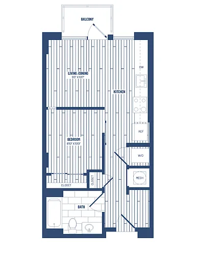 Floor plan 1 Bed/1 Bath Junior-HJR1A-Balcony