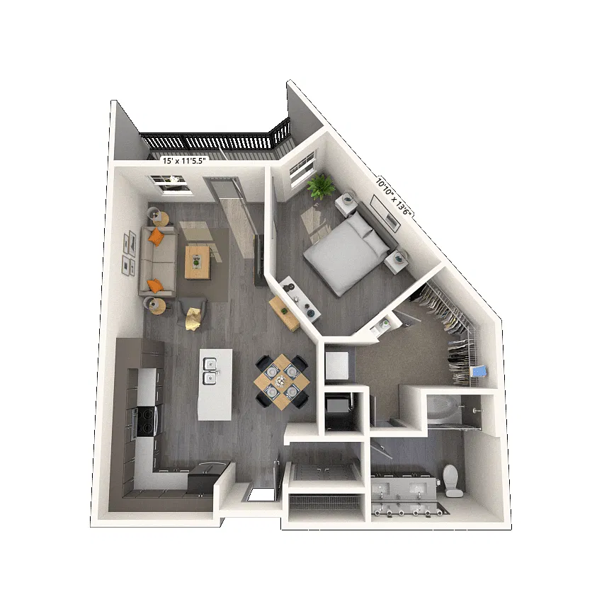 Floor plan Traditional 1x1 698-789 SF