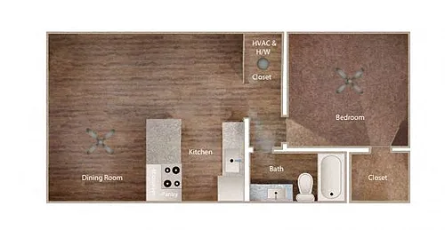 Floor plan 1 Bedroom, 1 Bath Small