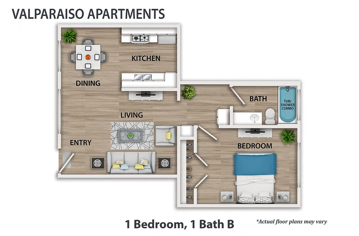 Floor plan 1 Bedroom, 1 Bath