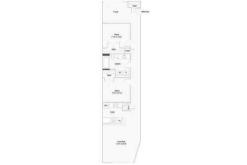 Floor plan 2 BR x 1 BA - D w/Foyer - Income-Restricted (60)