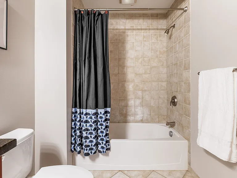 Full bath with modern tile and vanity