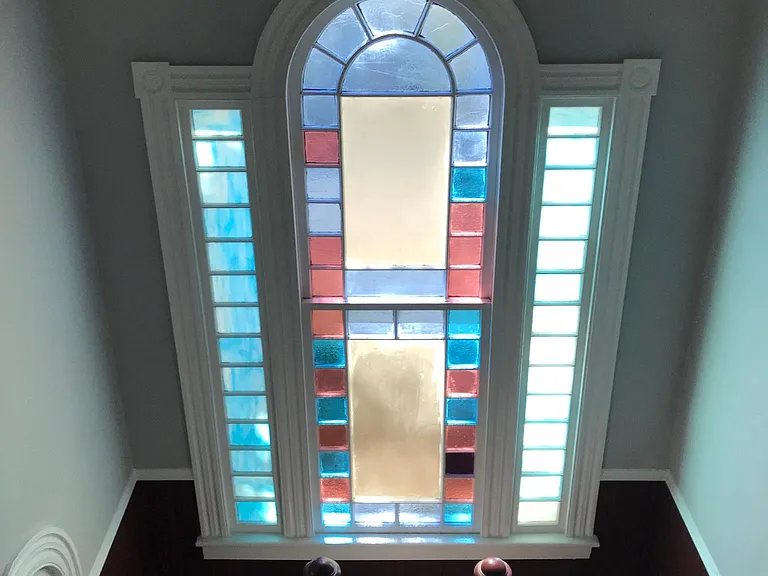 Beautiful stained glass, stairs landing