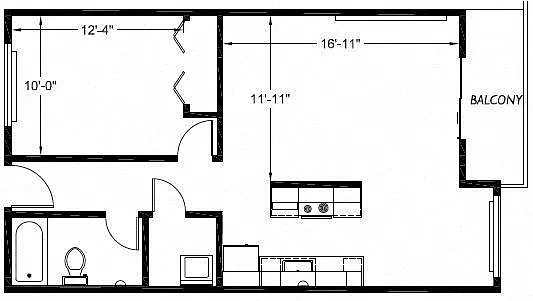 Floor plan 1 Bed 1 Bath C