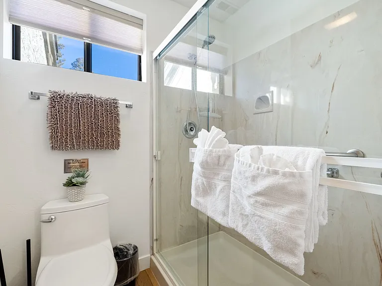 The main bedroom features a walk-in shower.