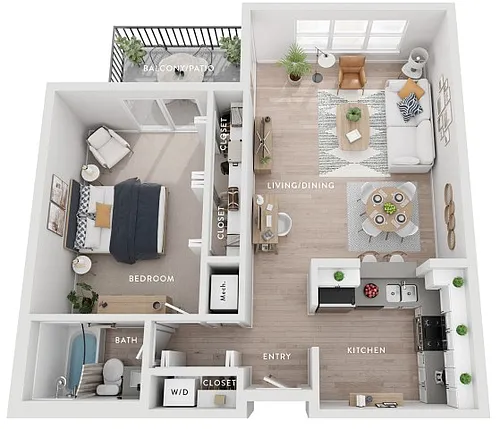 Floor plan Oak (Ah) 1 Bedroom Apartment