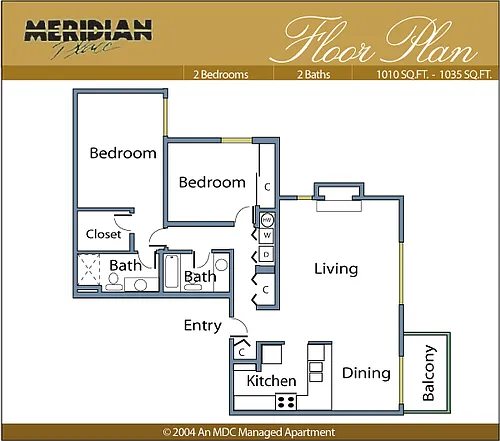 Floor plan 2 Bed 2 Bath-996B