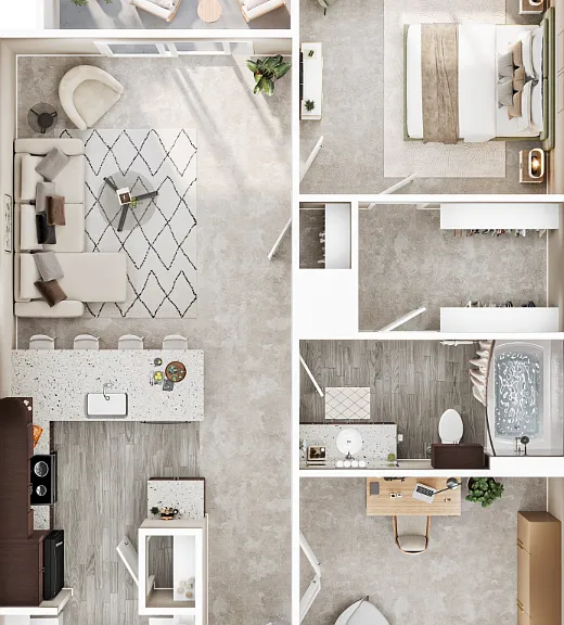 1 Bed 1 Bath B Floorplan Diagram