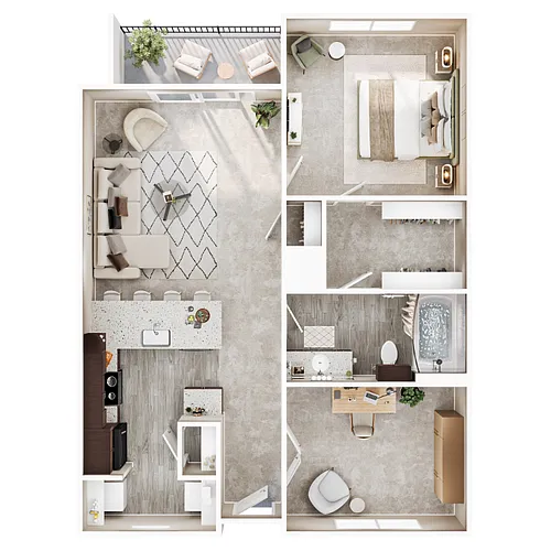 Floor plan 1 Bed 1 Bath B
