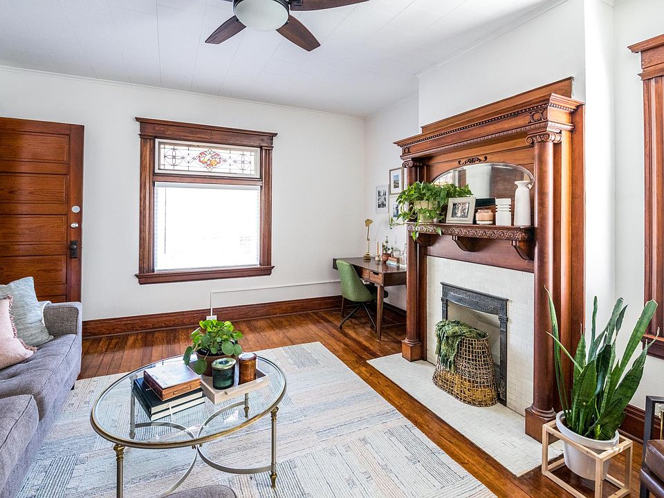 Living room space with front entry