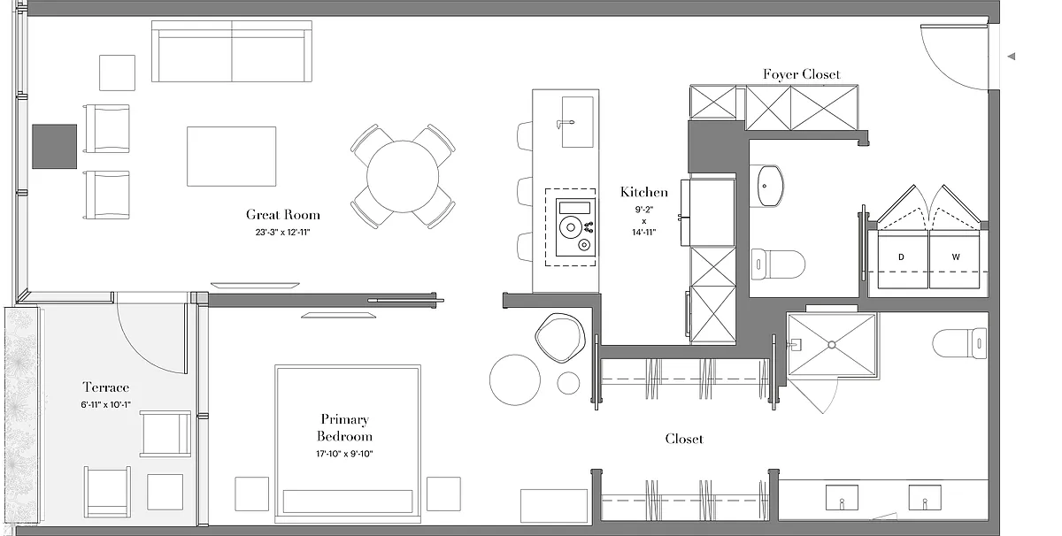 Floor plan 17-19 | 1B-08 | 1 Bed | 1.5 Bath