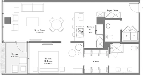 Floor plan 17-19 | 1B-08 | 1 Bed | 1.5 Bath