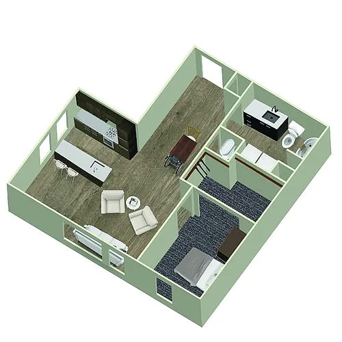 Floor plan 1 Bedroom, 1 Bathroom H