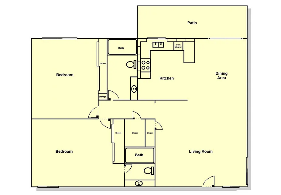 Floor plan 2 Bedroom, 2 Bath - with Large Balcony