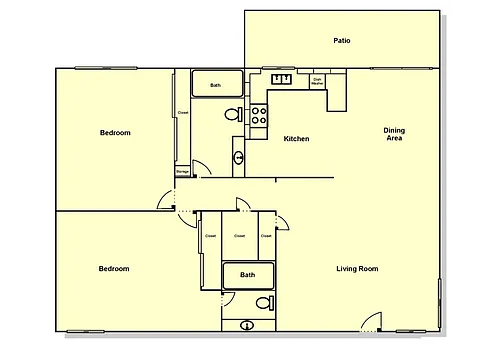 Floor plan 2 Bedroom, 2 Bath - with Large Balcony