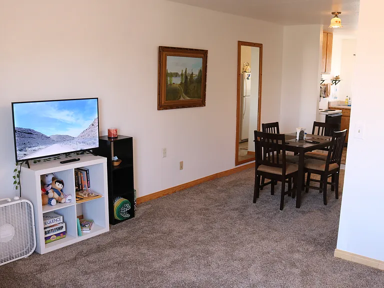 Entertainment center with ROKU TV and games.