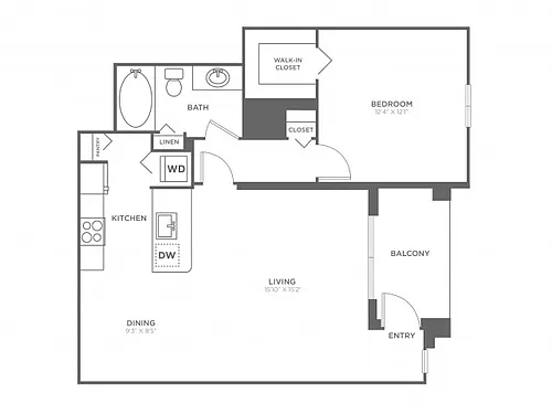 Floor plan Cocoa One Bedroom One Bath (803 SF)