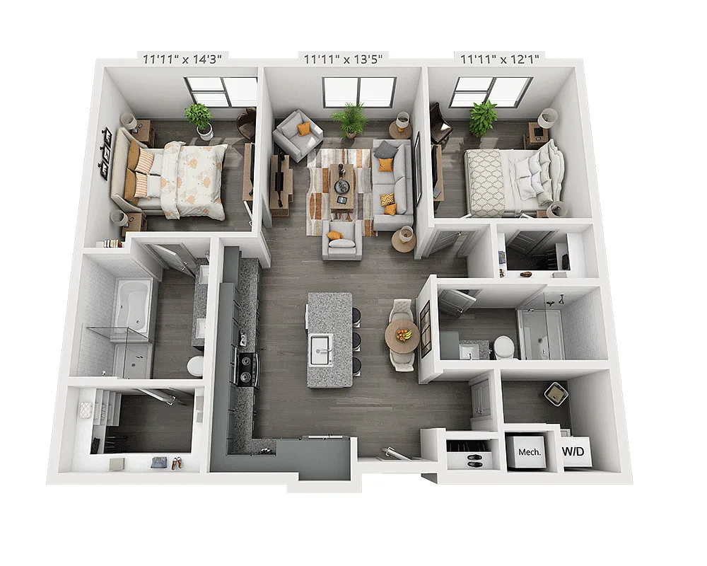 Floor plan Two Bedroom B2F-II