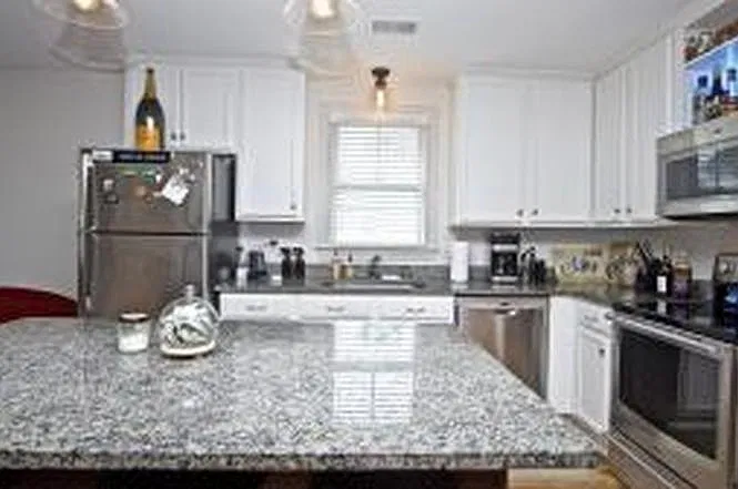 kitchen - refrigerator was replaced during the pandemic and is now white