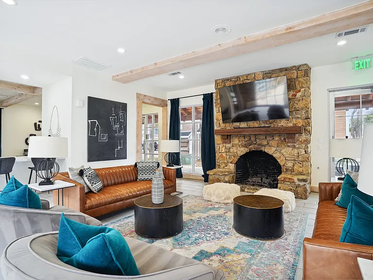 Resident lounge with billiards table and entertainment kitchen