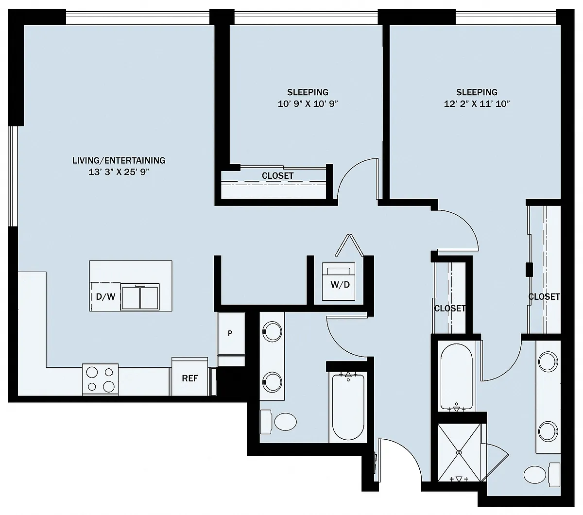 Floor plan 2 Bedroom 2 Bath C2