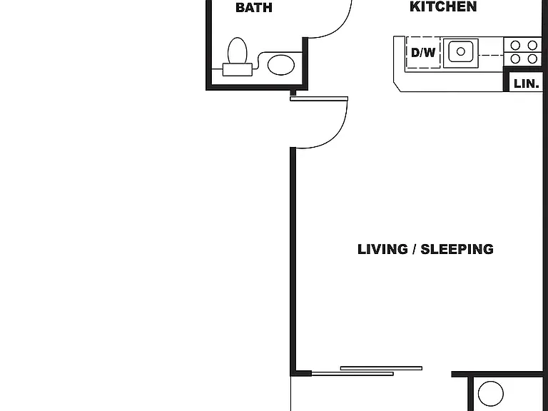 Balboa - Studio large living area as well as a large kitchen area. Bathroom is a standard 1x1 size