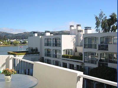 View of Richardson Bay and boat berths from deck.