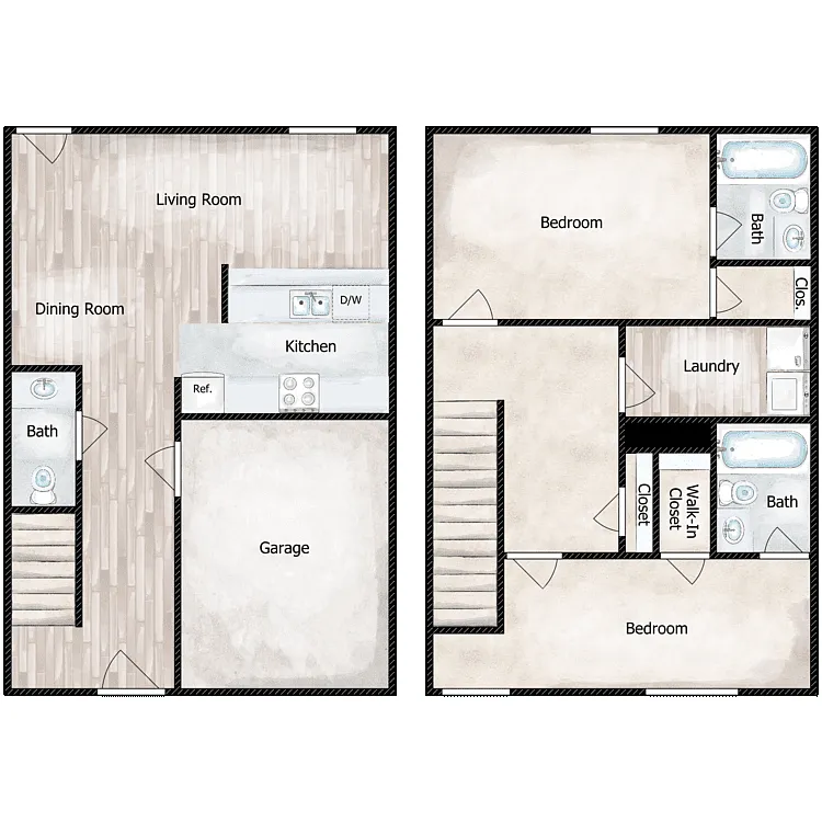 Floor plan 2 Bed 2.5 Bath Townhouse - Laurel Ridge II