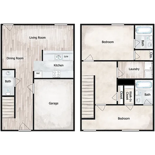 Floor plan 2 Bed 2.5 Bath Townhouse - Laurel Ridge II