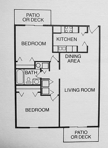 Floor plan 2 Bedroom - Upstairs Unit - Carpeted Living Room