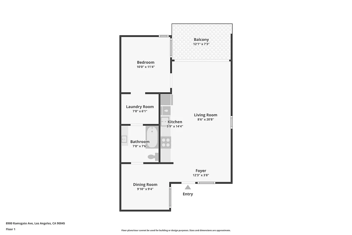 Floor plan 1 Bed 1 Bath plus Bonus Room A2