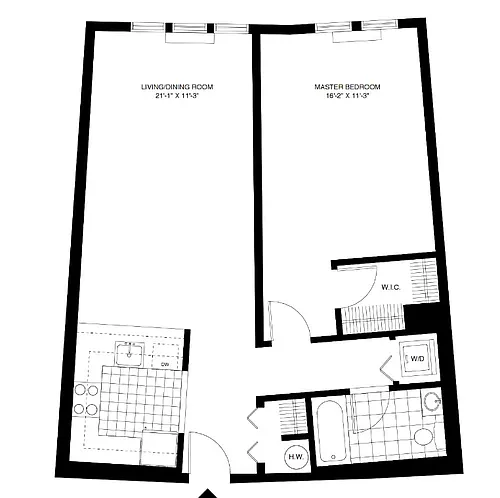 Floor plan P1 1BR 1BA (854 SF)