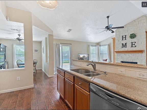 Kitchen opens to living room