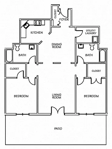 Floor plan 2 Bedroom with Patio