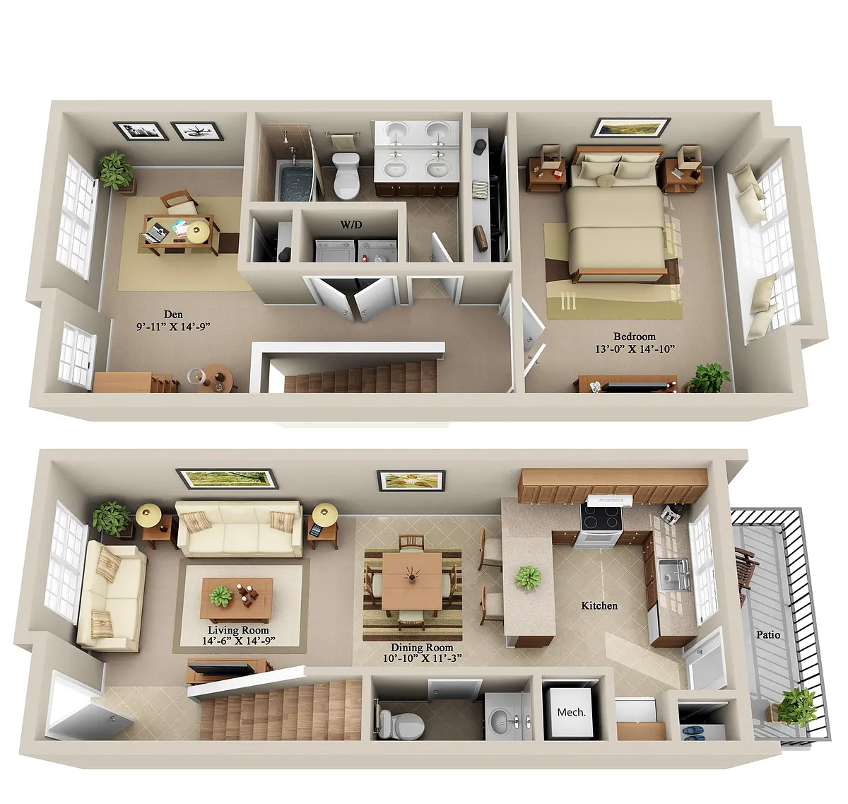 Floor plan 1 BDRM TOWNHOME
