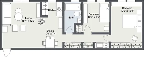 Floor plan Oakridge 2 Bedroom 1 Bath
