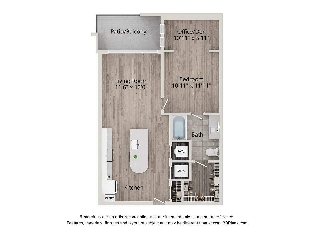 Floor plan 1 Bed/1 Bath Den-A1J