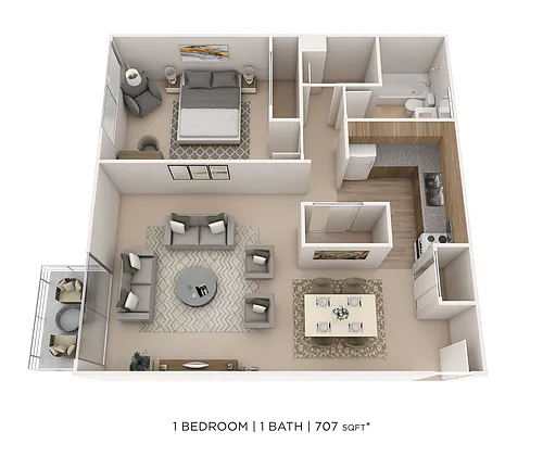 Floor plan One Bedroom- 707 sqft