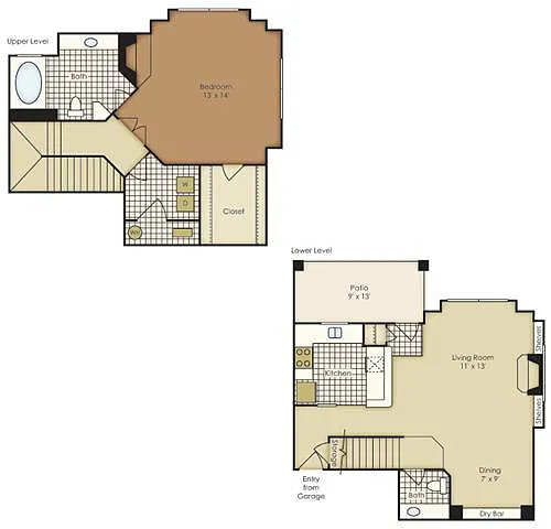 Floor plan One Bedroom Townhome 1A2TBG-1A2TBGU-2A2TBGU