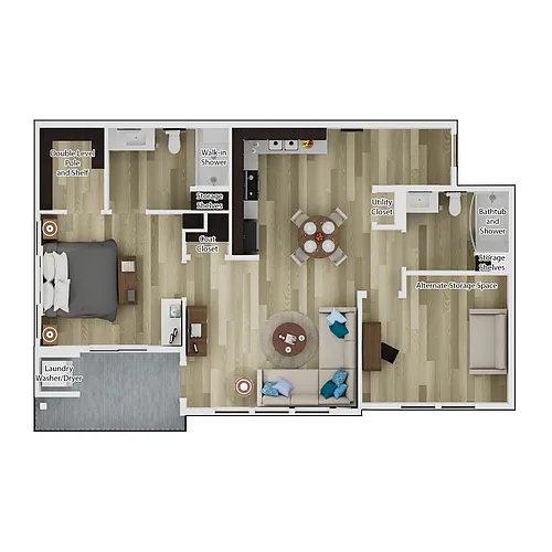 Floor plan B1: 1 Bedroom + Office 2 Bath
