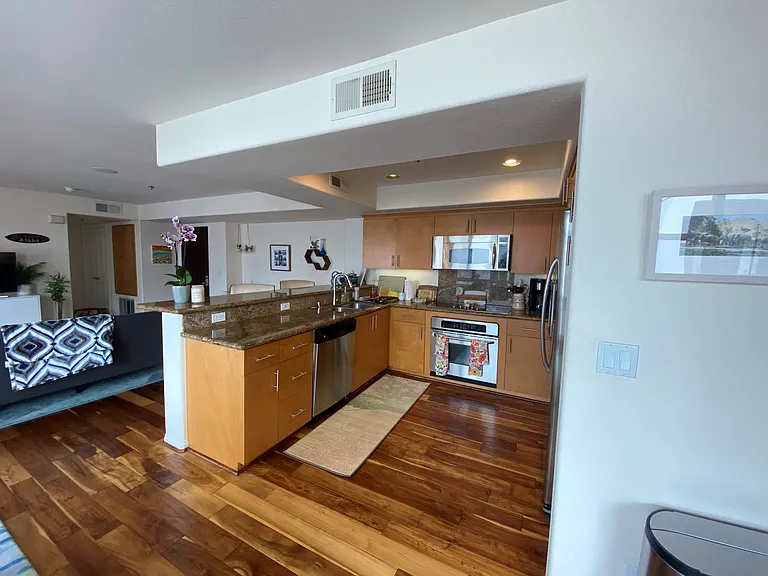 open concept living area with huge south facing windows