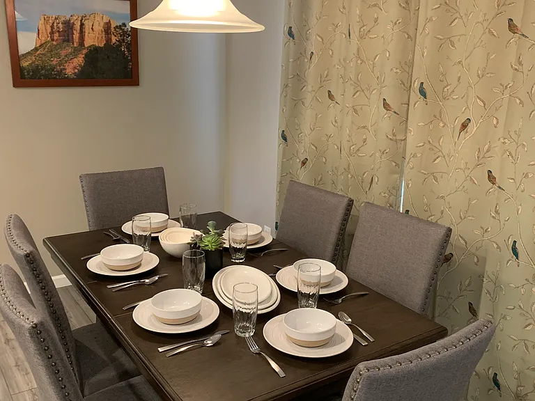 Dining area with seating for six.